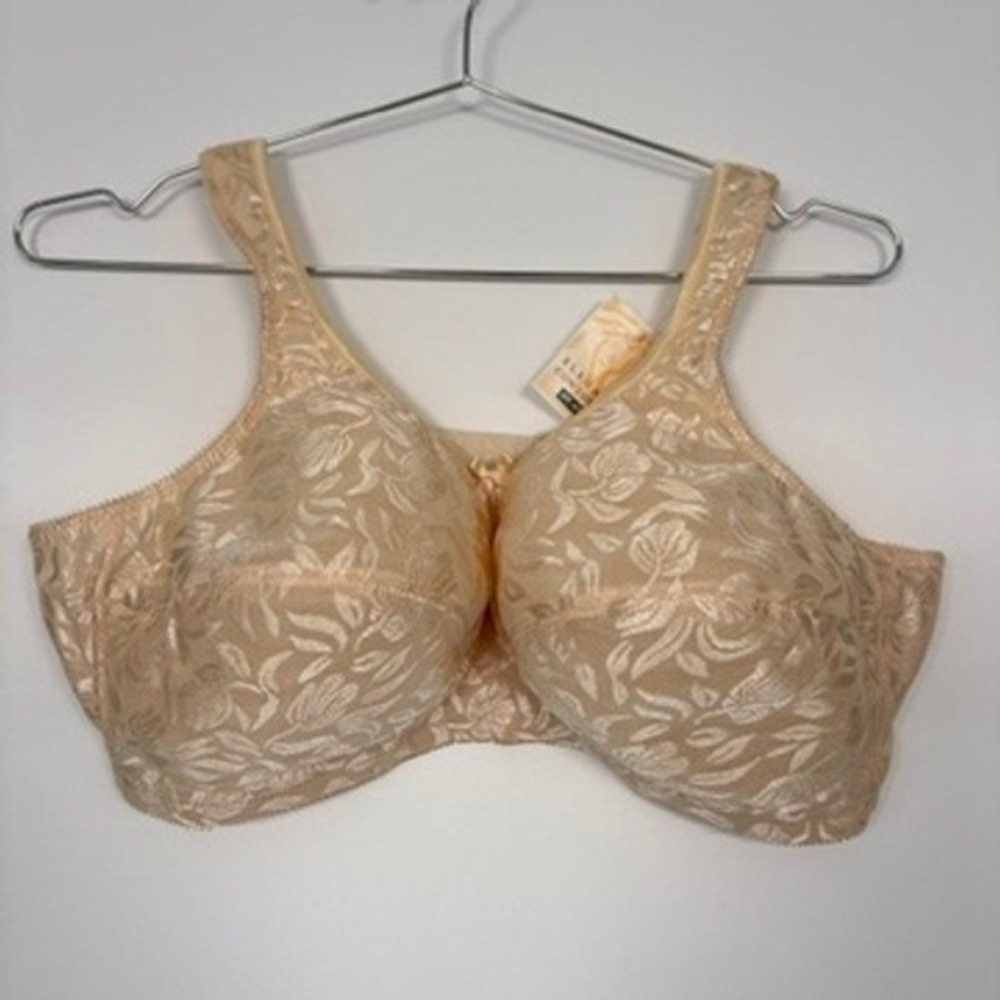 Amoena Women Bra 44D Peach Elegant Contours 2133 Floral Lace Mastectomy Pocketed